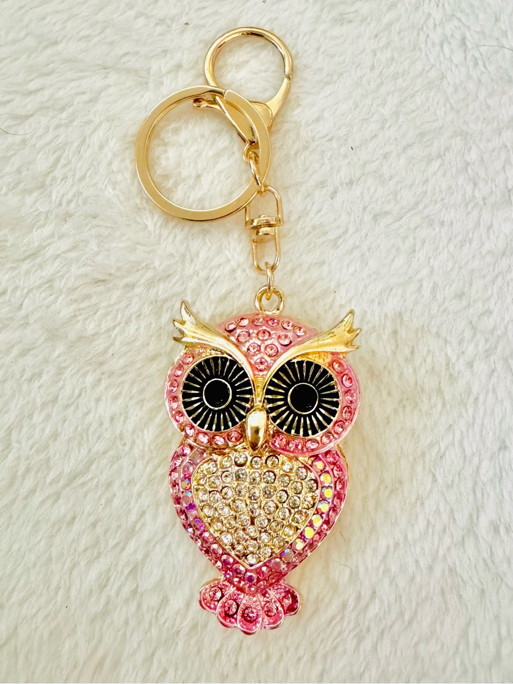 Gold & Pink Owl Crystal Keychain BAGCHARM - Fashion Accessory